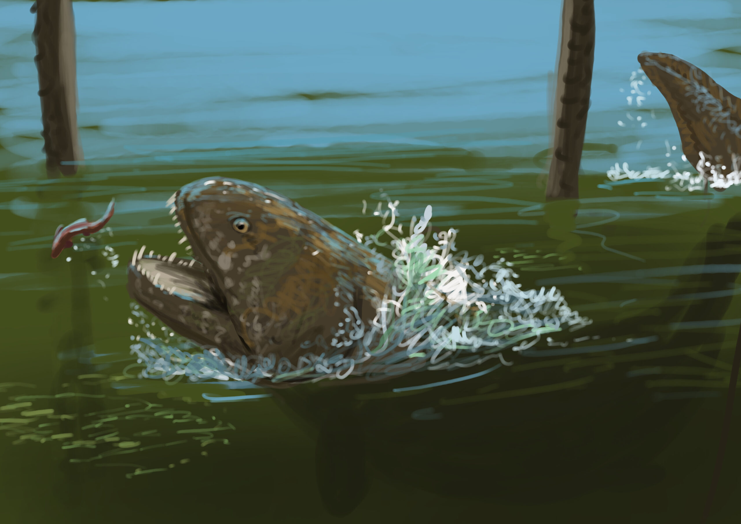 Rhizodus Paleostream Paleoart by Peter Nickolaus